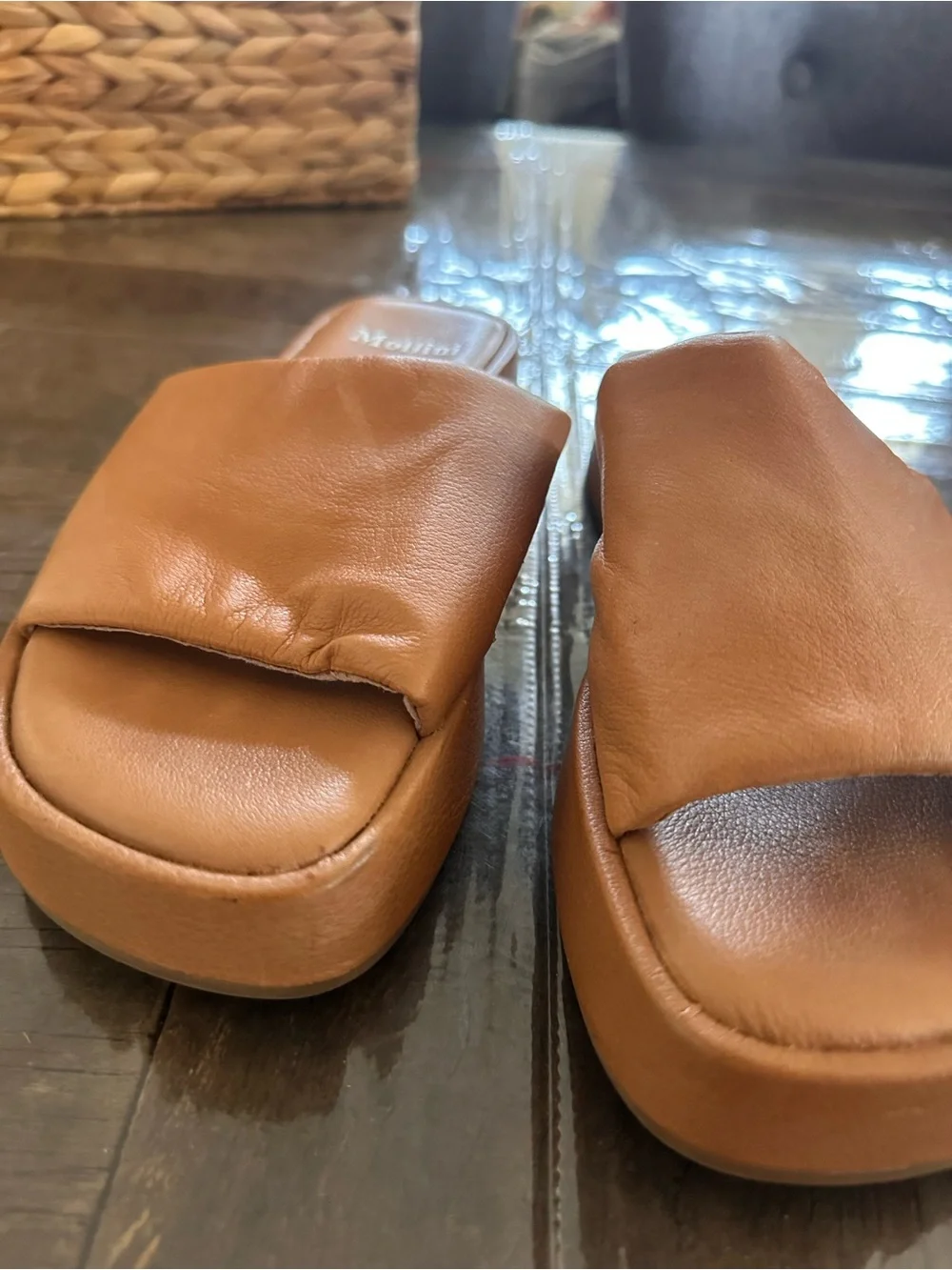 Mollini Garnell Dark Tan Leather Platform Slide
